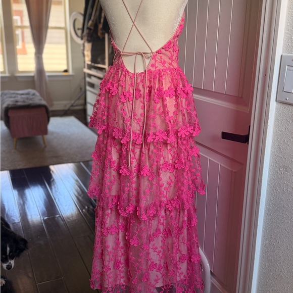 Endless Rose Hot Pink Lace Tiered Spaghetti Strap Maxi Dress - Picture 6 of 9